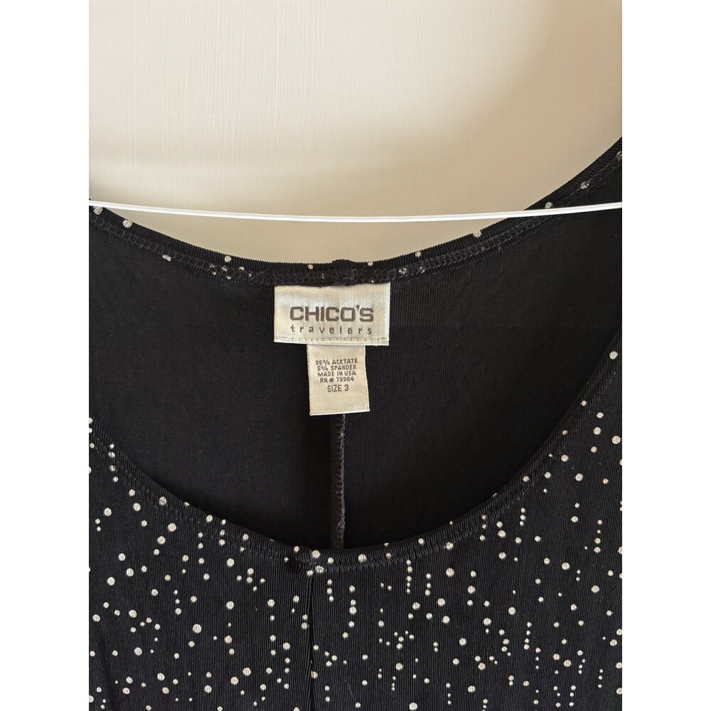 Chico’s Travelers Black Sleeveless Dress Size 3 (XL) Stretch Polka Dot Midi - Picture 5 of 6